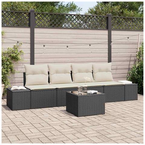 Set Divano da Giardino da 5 Pezzi con Cuscini Nero Rattan Poly - Foto 2