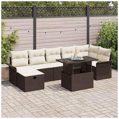 Set divano giardino 8 pezzi con cuscini rattan marrone, Divano giardino 2 posti con ripostiglio e cuscini rattan marrone - Foto 2