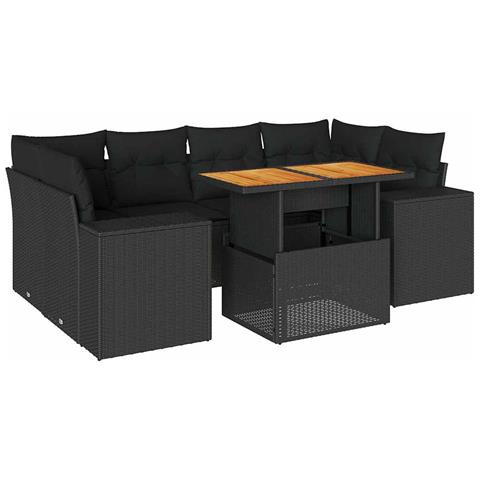 Set Divani da Giardino con Cuscini 7pz Nero Polyrattan - Foto 1