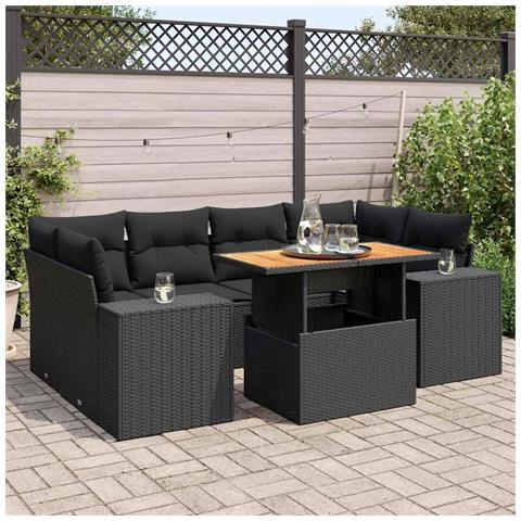 Set Divani da Giardino con Cuscini 7pz Nero Polyrattan - Foto 2