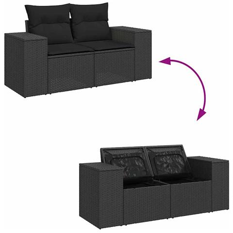 Set Divani da Giardino con Cuscini 7pz Nero Polyrattan - Foto 9
