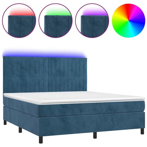 Letto a Molle con Materasso e LED Blu Scuro 180x200 cm - Foto 1