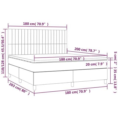 Letto a Molle con Materasso e LED Blu Scuro 180x200 cm - Foto 8