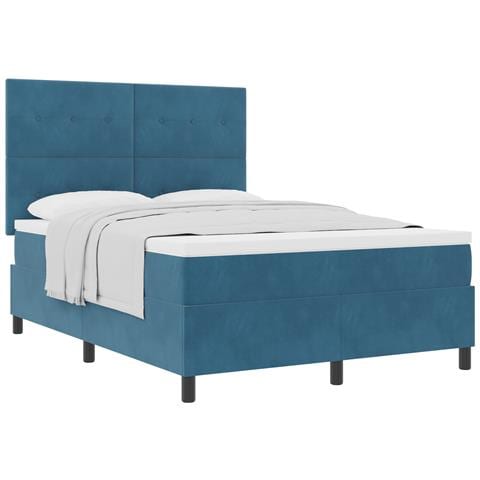 Letto con Rete a Molle e Materasso Blu Scuro 140x200 cm in Velluto - Foto 1