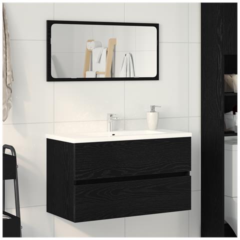 Mobile Lavabo Rovere Nero 80x38,5x45 cm in Legno Multistrato - Foto 2