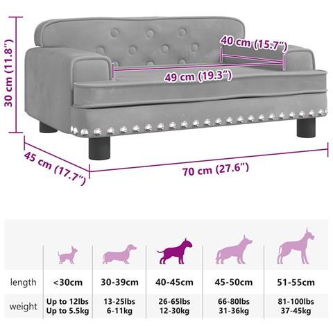 Lettino per Cani Grigio Chiaro 70x45x30 cm in Velluto - Foto 7