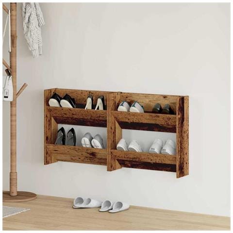 Armadi per scarpe da muro 2 pcs Legno vecchio Legno multistrato - Foto 2