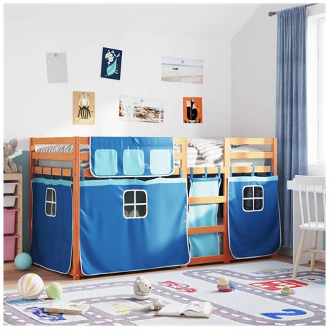 Letto a Castello senza Materasso Blu 80x200 cm Massello Pino - Foto 2