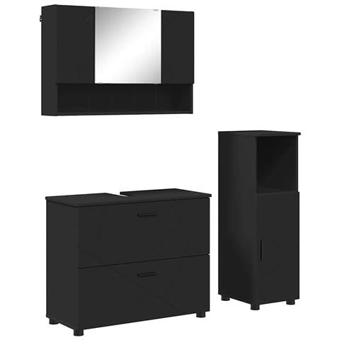 Set di mobili per il bagno 3 pcs Nero 76.5 x 35 x 64 cm - Foto 1