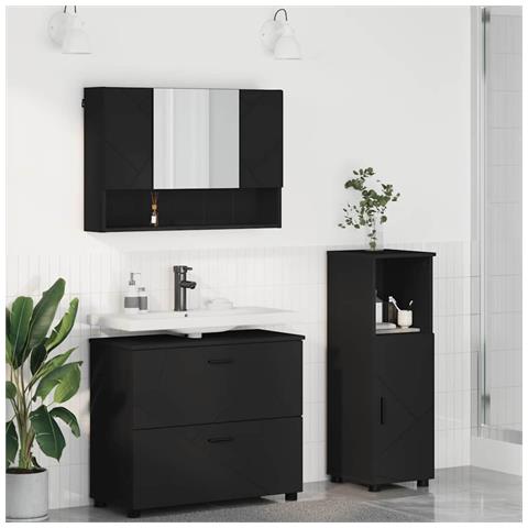 Set di mobili per il bagno 3 pcs Nero 76.5 x 35 x 64 cm - Foto 2