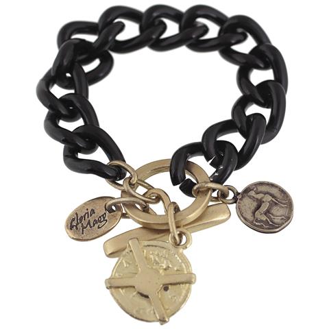 Bracciale A Catena Nera Con Chiusura Centrale E Ciondoli - Foto 1