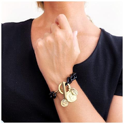 Bracciale A Catena Nera Con Chiusura Centrale E Ciondoli - Foto 3