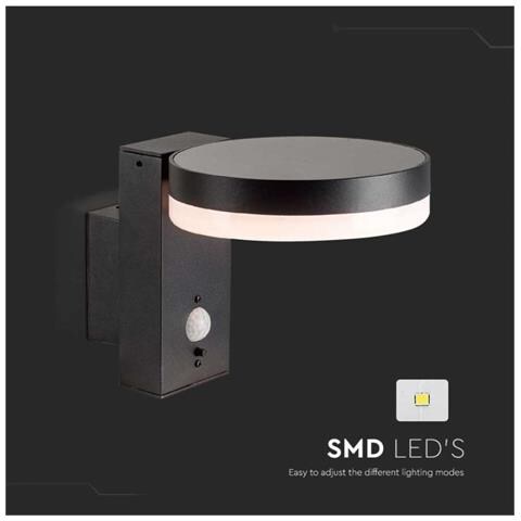 Lampada LED da Muro Rotonda 5.5W con Pannello Solare e Sensore PIR Corpo Nero 3000K IP44, colore Nero - Foto 3