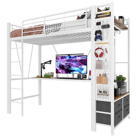 Letto Studio Con Scrivania, Led, Usb E Cassetti In Ferro E Mdf - Foto 1