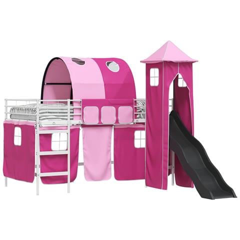 Struttura del letto loft per bambini Bianco e Rosa Metallo - Foto 1