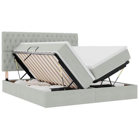 Letto con testiera Grigio chiaro 200 x 200 cm Velluto - Foto 1