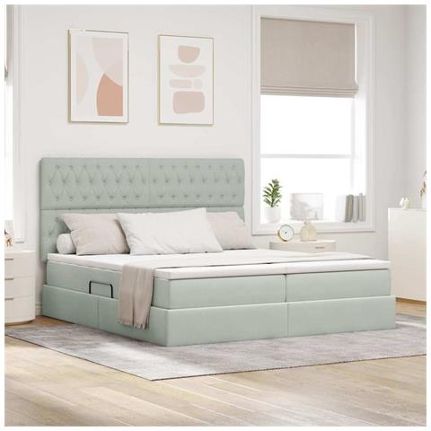Letto con testiera Grigio chiaro 200 x 200 cm Velluto - Foto 2