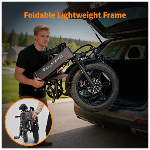 M6 E-bike Pieghevole - Ruota Larga 20''x4.0'' 48v 15ah Autonomia 45-55km Motore 250w Shimano 7v Freni Idraulici - Foto 8