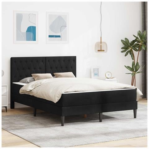 Struttura letto con materasso Nero 140 x 190 cm Velluto - Foto 2