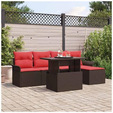 Set Divano da Giardino con cuscino 6 pcs Marrone Poly Rattan - Foto 2