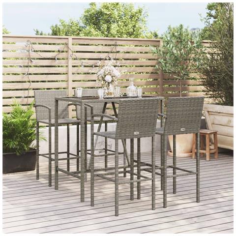 Set da Bar da Giardino 5 pz Grigio in Polyrattan - Foto 2