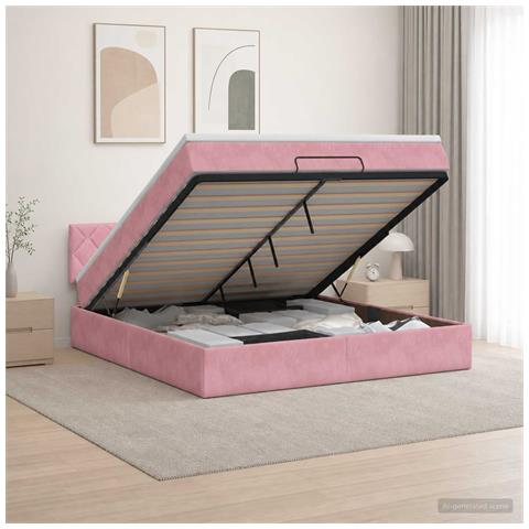 Letto ottomano con materasso Rosa 180 x 200 cm Velluto - Foto 2