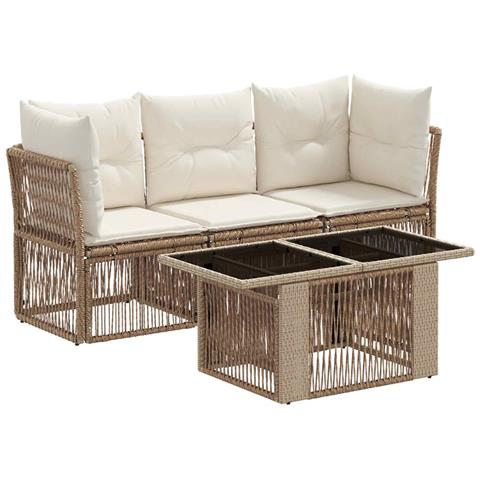 Set Divano da Giardino 4 pz Beige polyrattan - Foto 1