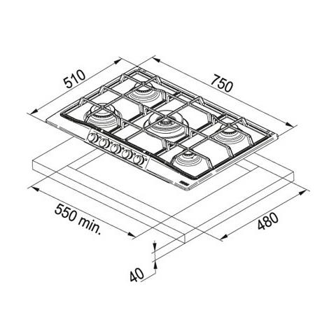Piano Cottura Steel Line FHSL7554GAVTCXSC a Gas 5 Fuochi Gas Colore Inox - Foto 2
