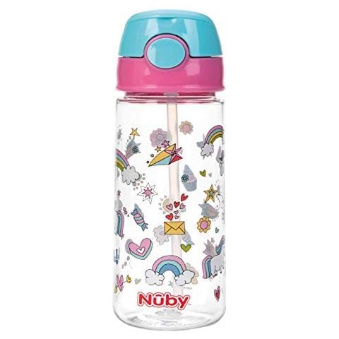 Nuby - Tazza In Tritan Con Bottone Push E Cannuccia, 530 Ml, 36 Mesi - Foto 1