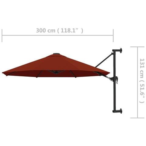 Ombrellone a Muro con Palo in Metallo 300 cm Terracotta - Foto 2