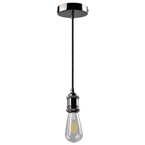 Pendant Light Vintage Fitting Holder Retro Moderna Industriale Di Stile E27 Nero Cromo Lamp Black Chrome Rosone Nero Intrecciato Flex Cable-kit02bnk - Foto 2
