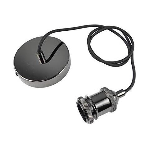 Pendant Light Vintage Fitting Holder Retro Moderna Industriale Di Stile E27 Nero Cromo Lamp Black Chrome Rosone Nero Intrecciato Flex Cable-kit02bnk - Foto 1