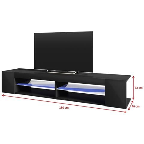Mitchell - Mobile Tv Moderno / Tavolino Tv Per Salotto / Porta Tv Elegante / Luci Led / 180 Cm / Nero Opaco Nero Lucido - Foto 5