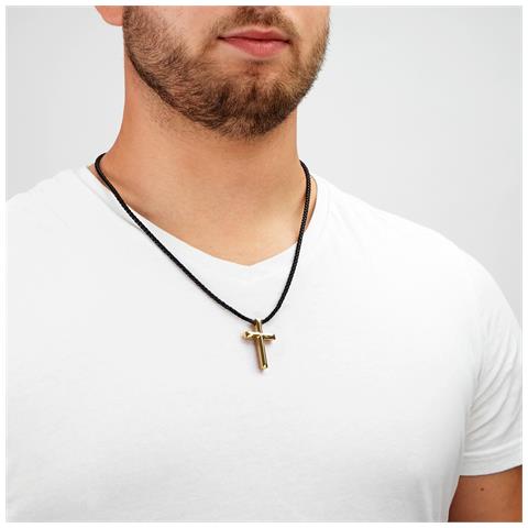 Collana da Uomo in Vera Pelle, ""Cross"", 50cm, Oro - Foto 2