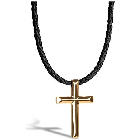 Collana da Uomo in Vera Pelle, ""Cross"", 50cm, Oro - Foto 1