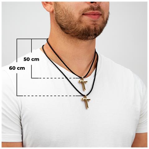 Collana da Uomo in Vera Pelle, ""Cross"", 50cm, Oro - Foto 7