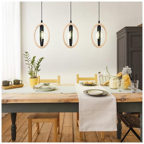 Lampadario Industrial Basildon 3 Luci Metallo Nero E Marrone - Foto 1