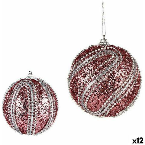 Set Di Palline Di Natale Con Rilievo Ø 10 Cm Rosa Argentato Pvc (12 Unità) - Foto 1
