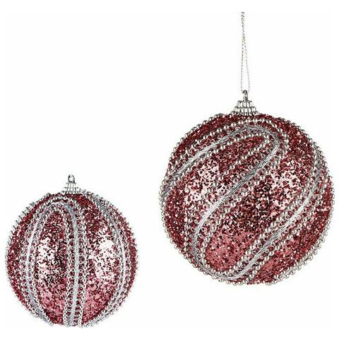 Set Di Palline Di Natale Con Rilievo Ø 10 Cm Rosa Argentato Pvc (12 Unità) - Foto 2