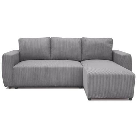 Divano Angolare Trasformabile Reversibile 3-4 Posti - Velluto A Coste Antracite - Contenitore - 224 X 155 X 85 Cm - Foto 1