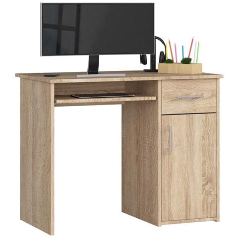 Scrivania PIN, 1 anta e 1 cassetto, 90x50x74 cm, Colore Sonoma Quercia - Foto 1