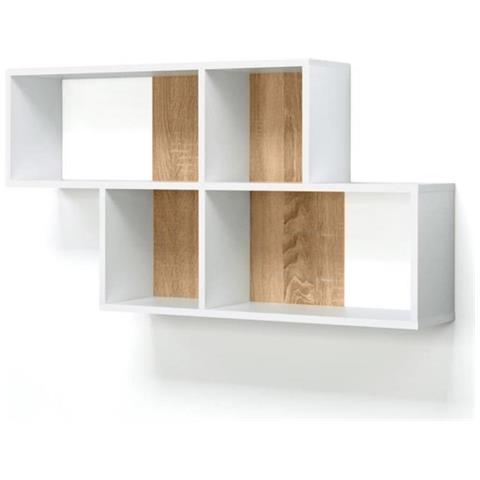 Libreria Scaffale Parete 4 Mensole Ripiani Design Moderno Legno Quercia Bianco - Foto 2