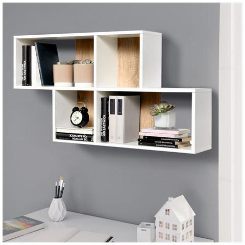 Libreria Scaffale Parete 4 Mensole Ripiani Design Moderno Legno Quercia Bianco - Foto 1