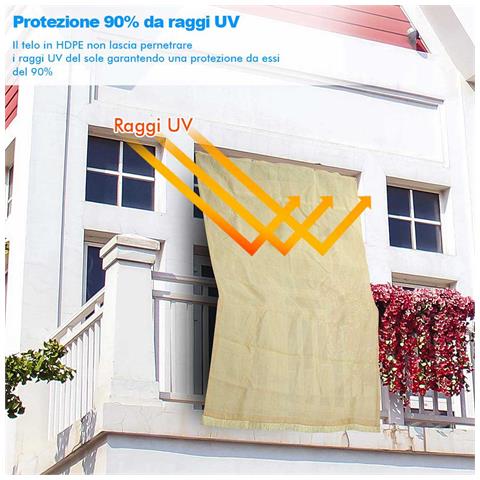 Tenda da Sole Telo Parasole 280x295 in HDPE con Anelli per Balcone Veranda Beige - Foto 4