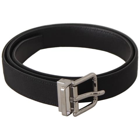 Cintura Fibbia Metallo Argentato Pelle Tela Nera - 85 Cm / 34 Inches - Foto 1