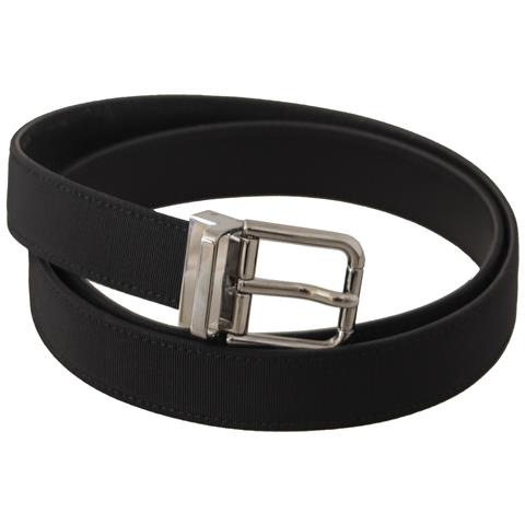 Cintura Fibbia Metallo Argentato Pelle Tela Nera - 85 Cm / 34 Inches - Foto 2