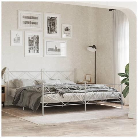 Giroletto Con Testiera E Pediera Metallo Bianco 200x200 Cm - Foto 1