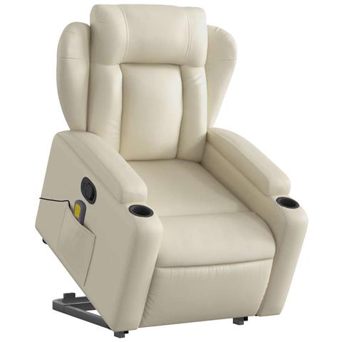 Poltrona Alzapersona Reclinabile Massaggio Crema Similpelle - Foto 3