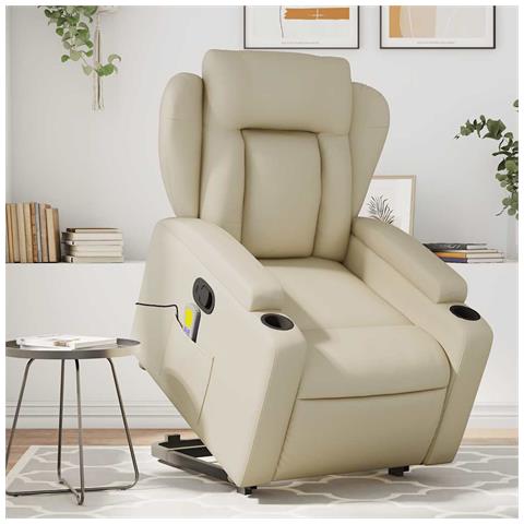 Poltrona Alzapersona Reclinabile Massaggio Crema Similpelle - Foto 1