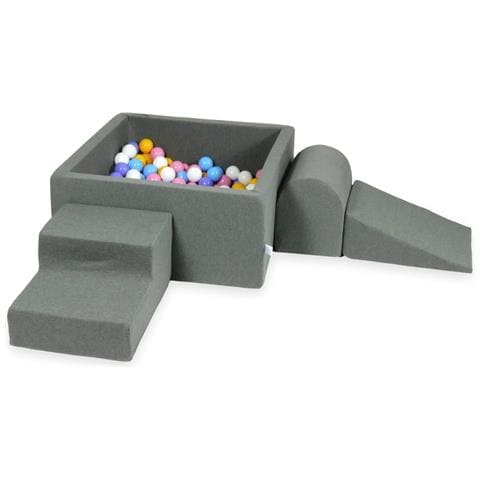 Foam Speelset Met Vierkant Zwembad 90x90x40 Grijs Met Ballen 400 Stuks (lichtblauw, Geel, Geme Leerd, Poederroze, Wit) - Foto 1